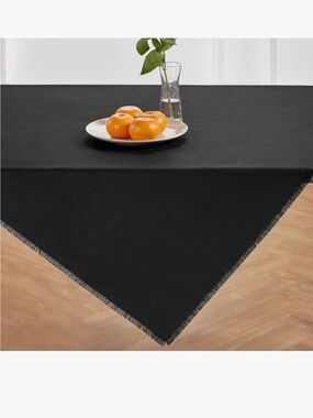 NEW Solino Home 100% Linen Fringed Table Throw. 52”x52” Black